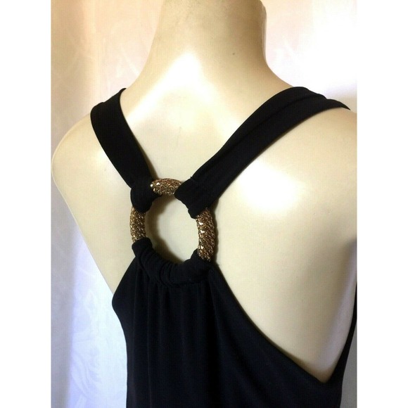 Cache Dress Fitted Draped Neck Black Mini Sheath Lined O Ring back S Jer… - Picture 3 of 5